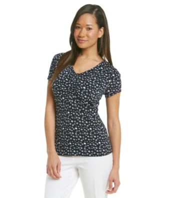 Laura Ashley® Petites' Sketch Dot V-Neck Top