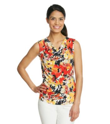 Laura Ashley® Petites' Brushed Garden Drapeneck Tank