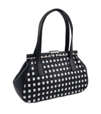 Koret™ Leather Woven Checkered Snap Double Handle Satchel
