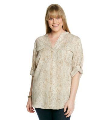 Calvin Klein Plus Size Printed Roll Sleeve Blouse