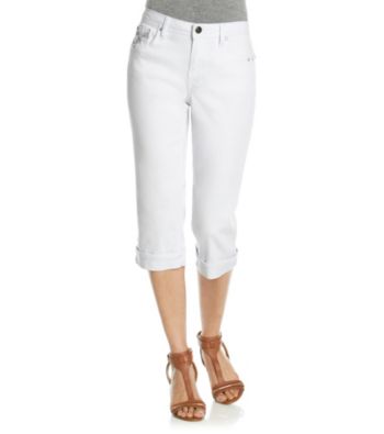 Earl Jeans® Petites' White Rhinestone Loop Capri