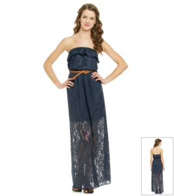 Trixxi Juniors' Navy Strapless Crochet Maxi Dress Women's