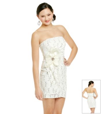 Morgan and Co.® Juniors' Ivory Lace Strapless Dress