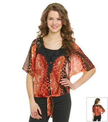 XOXO® Juniors' Lace Inset Sheer Shirt