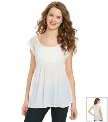 Eyeshadow® Juniors' Lace Inset Babydoll Top