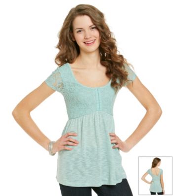not forever Juniors' Lace Knit Babydoll Top