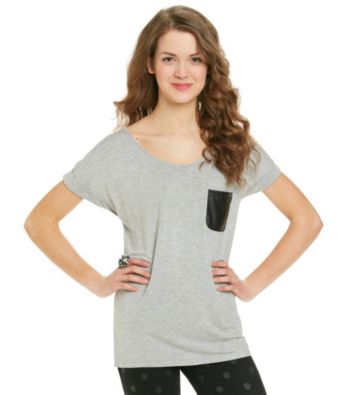 Pink Rose® Juniors' Tee With Faux Leather Pocket