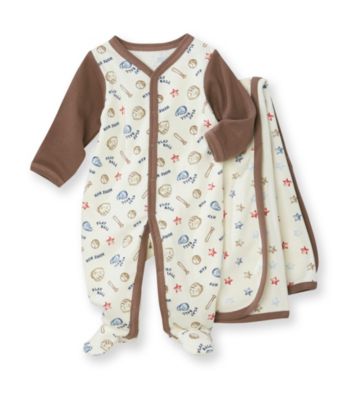 Vitamins Baby® Baby Boys' Brown Baseball Coverall and Blanket Set