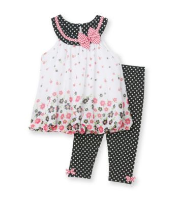 Nannette® Baby Girls' Black 2-pc. Floral Bubble Dress and Leggings Set