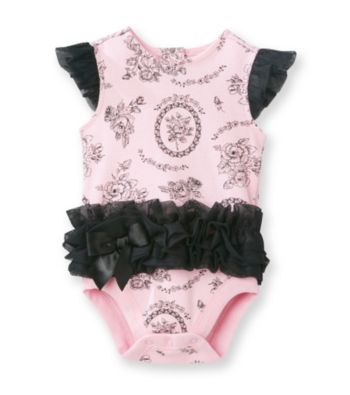 Vitamins Baby® Baby Girls' Pink/Black Floral Ruffled Bodysuit