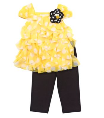 Rare Editions® Baby Girls' Yellow/Black 2-pc. Ruffled Leggings Set