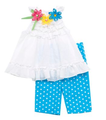 Rare Editions® Baby Girls' White/Blue 2-pc. Polka-Dot Leggings Set