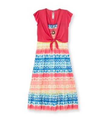 Beautees Girls' 7-16 Hot Pink Tie-Dye Maxi Dress with Shrug Kid's