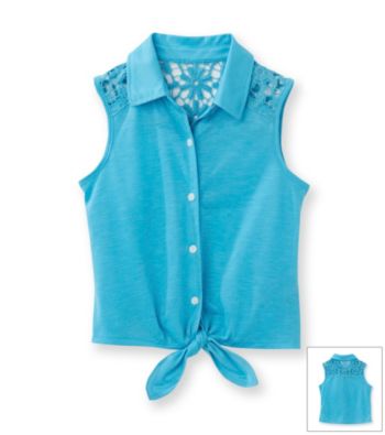 Amy Byer Girls' 7-16 Tie Front Tank with Crochet Back
