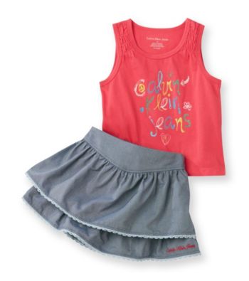 Calvin Klein Jeans® Girls' 2T-6X Pink Logo Tank and Skort Set
