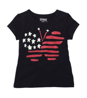 OshKosh B'Gosh® Girls' 2T-4T Navy Short Sleeve Butterfly Flag Tee
