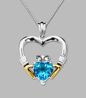 14K Yellow Gold & Sterling Silver Silver Claddagh Heart Pendant