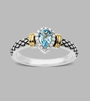 14K Yellow Gold & Sterling Silver Ring with Swiss Blue Topaz and Diamond Accent, 0.06CTTW