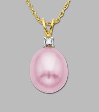 10K Yellow Gold Pendant with 10mm Freshwater Pink Pearl and Diamond Accent