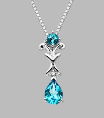 Sterling Silver Pendant with Aqua and Diamond Accent