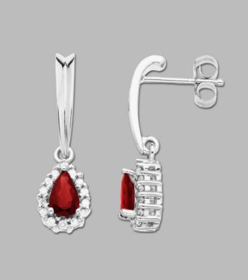 Sterling Silver Drop Earrings with Created Ruby and White Sapphire Accent