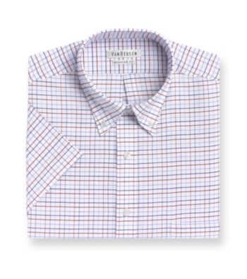Van Heusen® Men's Blue Topaz Short Sleeve Plaid Oxford Dress Shirt