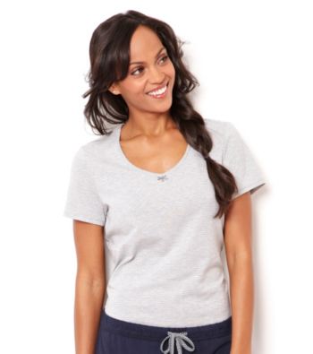 Nautica® Short Sleeve V-Neck Stripe Knit Top