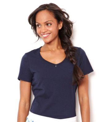 Nautica® Short Sleeve V-Neck Knit Top - Navy