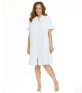 Miss Elaine® Plus Size Silky Knit Short Zip Robe - True Blue
