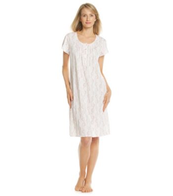 Miss Elaine® Silky Knit Short Gown - Pink Floral