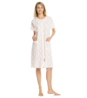Miss Elaine® Silky Knit Short Zip Robe - Pink Floral
