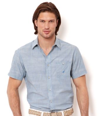 Nautica® Men's Mist Green Short Sleeve Contrast Stripe Woven