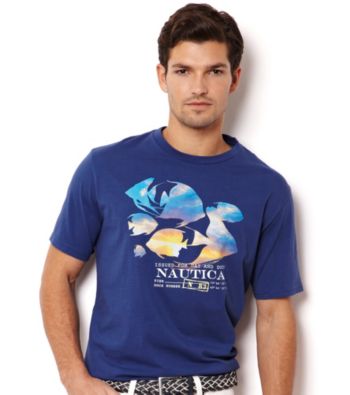 Nautica® Men's Twilight Blue Tropical Fish Sunset Graphic Tee