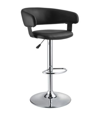 Powell® Black Faux Leather & Chrome Barrel Back Adjustable Height Bar Stool