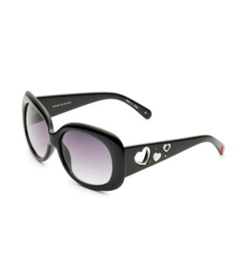 Betsey Johnson® Black Square Fashion Frame Peek-A-Boo Heart Temple Sunglasses