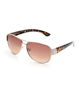 Betsey Johnson® Mixed Media Aviator Embellished Chunky Stones Sunglasses