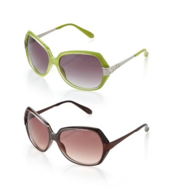 Betsey Johnson® Bold Glitter Frame Hammered Metal Temple Sunglasses