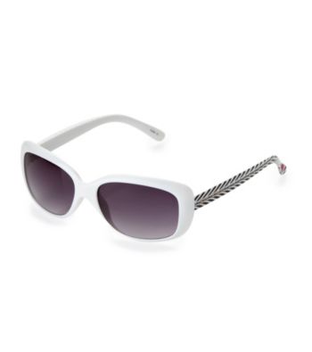Betsey Johnson® Rectangular White Frame Zipper Print Temple Sunglasses