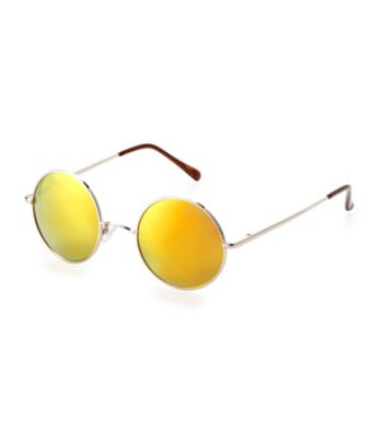 Betsey Johnson® Gold Round Metal Frame Reflective Mirror Lens Sunglasses