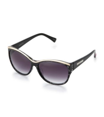 Betsey Johnson® Black Flat Top Plaque Logo Sunglasses
