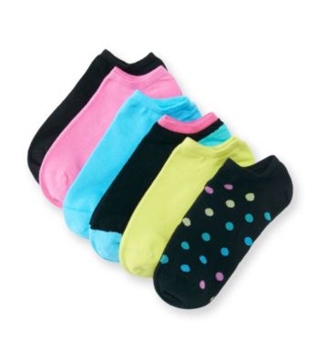 HUE® 6-pk. Black Dot Cotton Liner Sport Socks