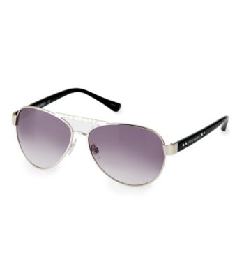 Steve Madden Rhinestone Aviator Matte Silvertone Sunglasses