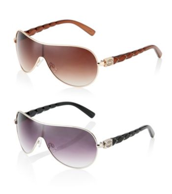 Steve Madden Full Rim Metal Shield Braided Temple Sunglasses