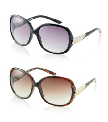 Steve Madden Plastic Oval Rhinestone Temple Sunglasses