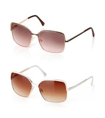 Vince Camuto™ Square Metal Retro Spring Hinge Epoxy Detail Brow Bar & Temple Sunglasses