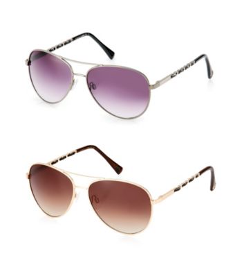 Vince Camuto™ Metal Aviator Spring Hinge Woven Leather Temple Sunglasses