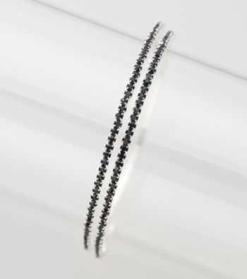 BT-Jeweled Single Row Black Stone/Silvertone Coil Bracelet