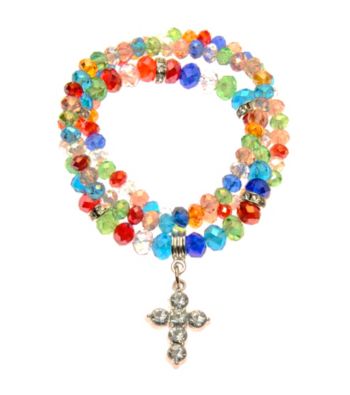 L&J Accessories Three Row Multi Colored Multiple Stretch Glass Bracelets