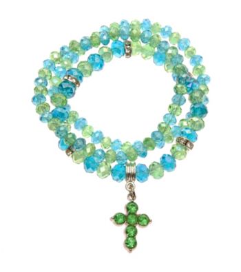 L&J Accessories Three Row Blue/Green Multiple Stretch Glass Bracelets