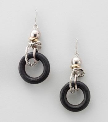Laura Ashley® Black/Two Tone Drop Earrings with Linked Disc